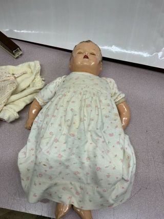 Antique Composition Baby Doll 16 " Cloth Body Rare Htf With Teeth