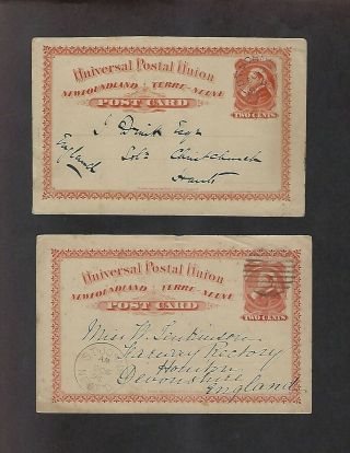 Newfoundland 1886,  1894,  Two 2c Upu Postal Cards To England