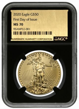 2020 1 Oz Gold American Eagle $50 Ngc Ms70 Fdi Black Core Gold Foil Sku59591