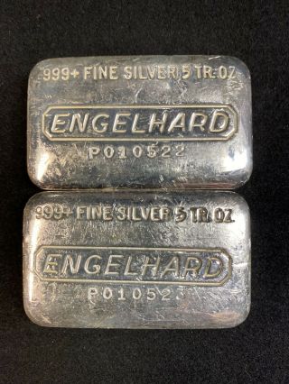Vintage Engelhard 5 oz.  999 Silver Bars (2x) 10oz Total.  SEQUENTIAL serial s ✅ 2