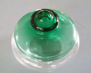 Vintage Art Deco Green And Clear Glass Lidded Powder Bowl