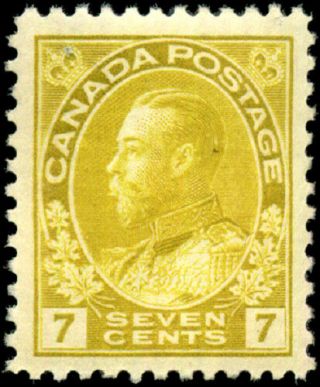 Canada 113 Vf Og Nh/dg 1916 King George V 7c Yellow Ochre Admiral Cv$80.  00