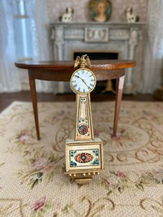 Vintage Miniature Dollhouse 1:12 Artisan Wood Ornate Painted Wall Clock 1960s