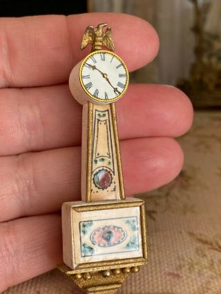 Vintage Miniature Dollhouse 1:12 Artisan Wood Ornate Painted Wall Clock 1960s 2