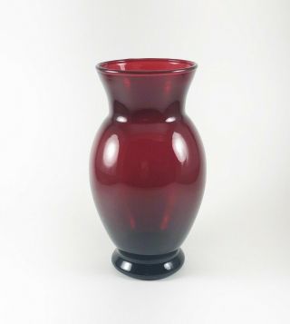Vintage Ruby Red Glass Vase 6 1/2” Tall Flower Vase