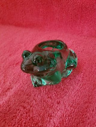 Vtg Indiana Glass Green Frog & Candle Holder