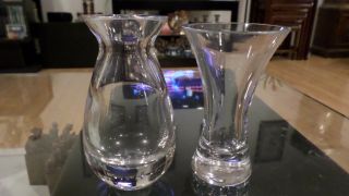 2 Clear Glass Paperweight Bud Vases
