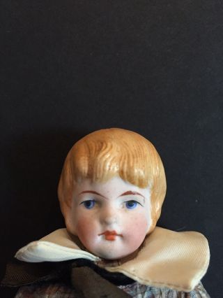 Antique German Parian Bisque Boy Doll.  Molded Hair And Painted Features