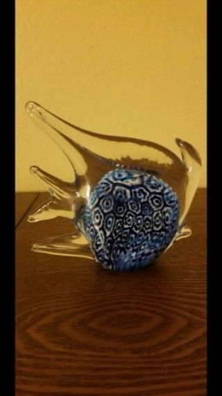 Hand Blown Art Glass Blue Angel Fish Figurine