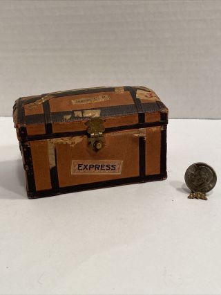 Vintage Neat Aged Artisan Paper Litho Domed Trunk Dollhouse Miniature 1:12