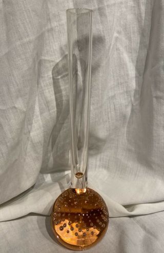 Vintage Mcm Controlled Bubble Art Glass Bud Flower Vase 8” Apricot Orange Peach