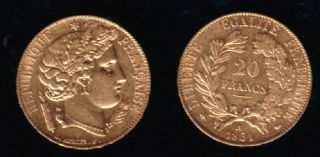 1851 - A France Ancient Goddess Cérès Gold 20 Francs quality OLD COIN OF REPUBLIC 2