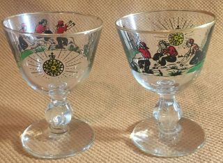 Vintage Libbey Gold Rimmed Pirate Cordial 2 Glasses