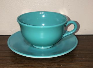 Depression Glass Hazel Atlas Ovide Platonite Turquoise Cup And Saucer