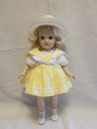 Vintage Ideal Toni Doll P - 90 Platinum Blonde Hair 14 " Green Eyes Yellow Sailor