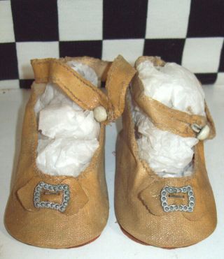 3.  5 " Pair Painted Cloth Doll Shoes With Metal Buckles With White Center Buttons