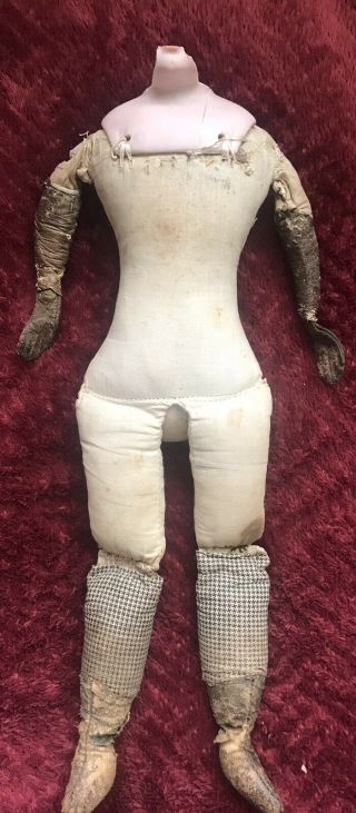 1901 Antique Doll - Porcelain Head,  Shoulder Plate,  Cloth Body Sawdust - Stuffed
