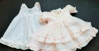 Vintage Pale Pink Baby Doll Dress With Ruffles And Roses - Includes Slip - 8 " Long