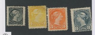 4x Canada Small Queen Stamps 34 - 1/2c Mng 35 - 1c Mh 41 - 3c Mng 44a - 8c Gv= $145.