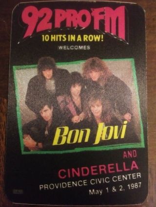 Bon Jovi 1987 Tour Backstage Pass Cinderella 92 Pro Fm Radio Promo Rare