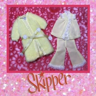 Vintage Skipper Doll Lemon Fluff 1749 - Yellow Robe & Yellow 2 Piece Pajamas