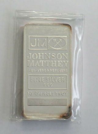 Johnson Matthey Assayers & Refiners 10oz.  999 Fine Silver Bar 487737 - Item 3218