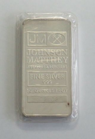 Johnson Matthey Assayers & Refiners 10oz.  999 Fine Silver Bar 173408 - Item 3217