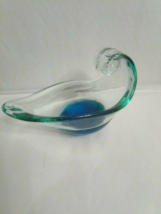 Art Glass Leaf Dish.  Blue Green Clear Murano? Ornament.  Display.  Trinket.