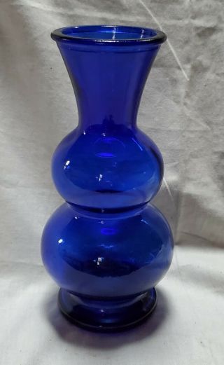 Vtg Cobalt Blue Depression Glass Double Hourglass Bud Vase 6 1/2 " Tall
