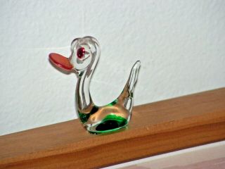 Murano Glass Duck,  Clear Glass With Coloured Accents,  Approx.  1.  75in/4.  5cm Tall