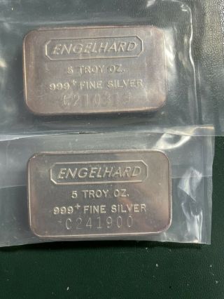 Set Of 2 Bars Engelhard 5 Troy Oz.  999 Fine Silver Serial C241900 C210319