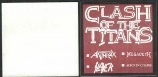 Slayer Anthrax Megadeth 1990 Clash Of The Titans Tour Backstage Pass Concert