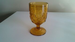 1 Vintage Heavy Amber Glass 5 " Goblets With Embossed Open Roses