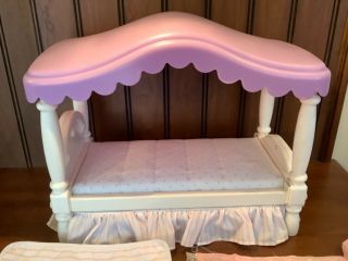 LITTLE TIKES Barbie Size DOLLHOUSE FURNITURE Canopy Bed Complete Bedding 2