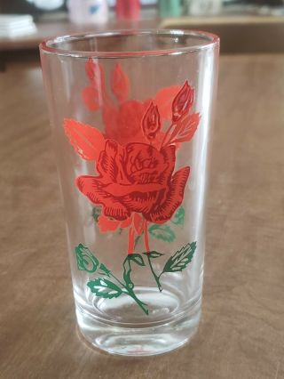 Vintage 8 Oz.  Red Rose Juice Glass