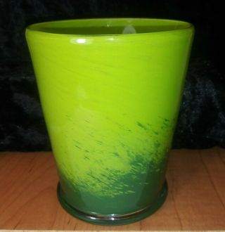 Vintage Hand Blown Art Glass Tumbler Cup Green Swirl