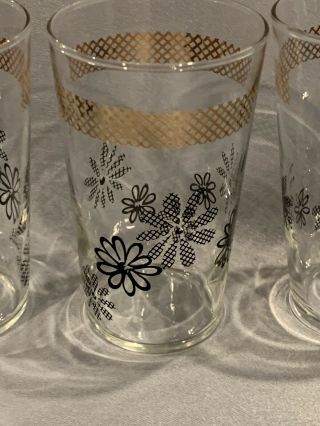 Vintage Mid Century Federal Glass Clear Tumbler Black Gold Daisy Flower (3)