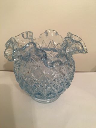 Fenton Light Blue Glass Rose Bowl Vase W/ Fine Cut & Block Design