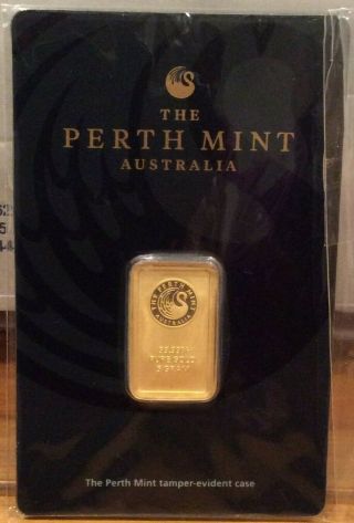 5 Gram.  9999 Fine Gold Bar In Assay - The Perth