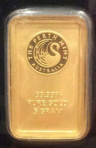 5 Gram.  9999 Fine Gold Bar in Assay - The Perth 3