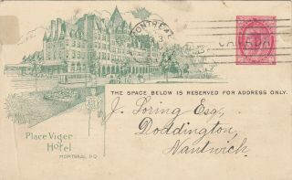 Canadian Pacific Railway Postal Stationery Card Place Viger Hotel Pq 1901