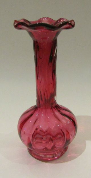 Vintage Cranberry Art Glass Vase 7 1/2 " Tall
