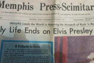 Elvis Death Newspaper - Memphis Press Scimitar Aug 17,  1977 Special Edition 2
