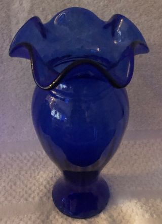Fenton Colbalt Blue Vase With Fluted Top