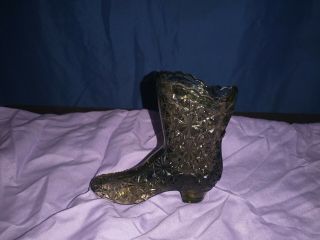 Fenton Glass Vaseline Green Daisy Button Boot Shoe Figure