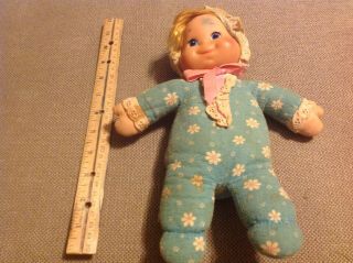 Vintage 1970 Mattel 11 Inch Baby Beans Doll Pull String Blue Clothing