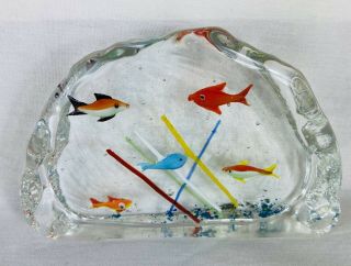 Vintage Murano Style Fish Aquarium Blown Art Glass Paperweight Block