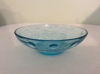 Vintage Hazel Atlas Capri Dot Blue Fruit Dessert Bowl Circa 1960s Turquoise