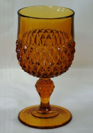 Vintage Indiana Glass Amber Diamond Point Goblet