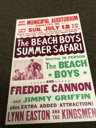 Beach Boys 1964 Kansas City Summer Safari Cardstock Concert Poster 12 " X 18 "
